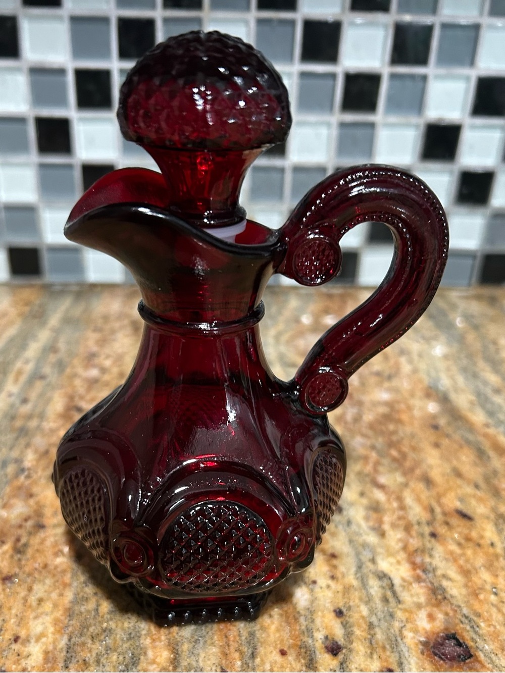 Vintage Avon 1876 Deep Ruby Red Decorative Glass Pitcher Décor